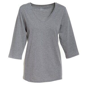 Hue Women's Sleepwell Solid 3/4 Sleeve V-Neck T-Shirt, Grey, Large, NWOT